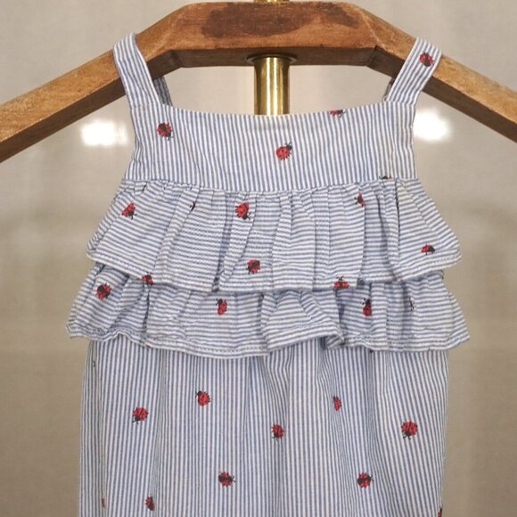 H&M Blue White Stripe Ladybug Sleeveless Baby Girl Romper - Picture 3 of 7